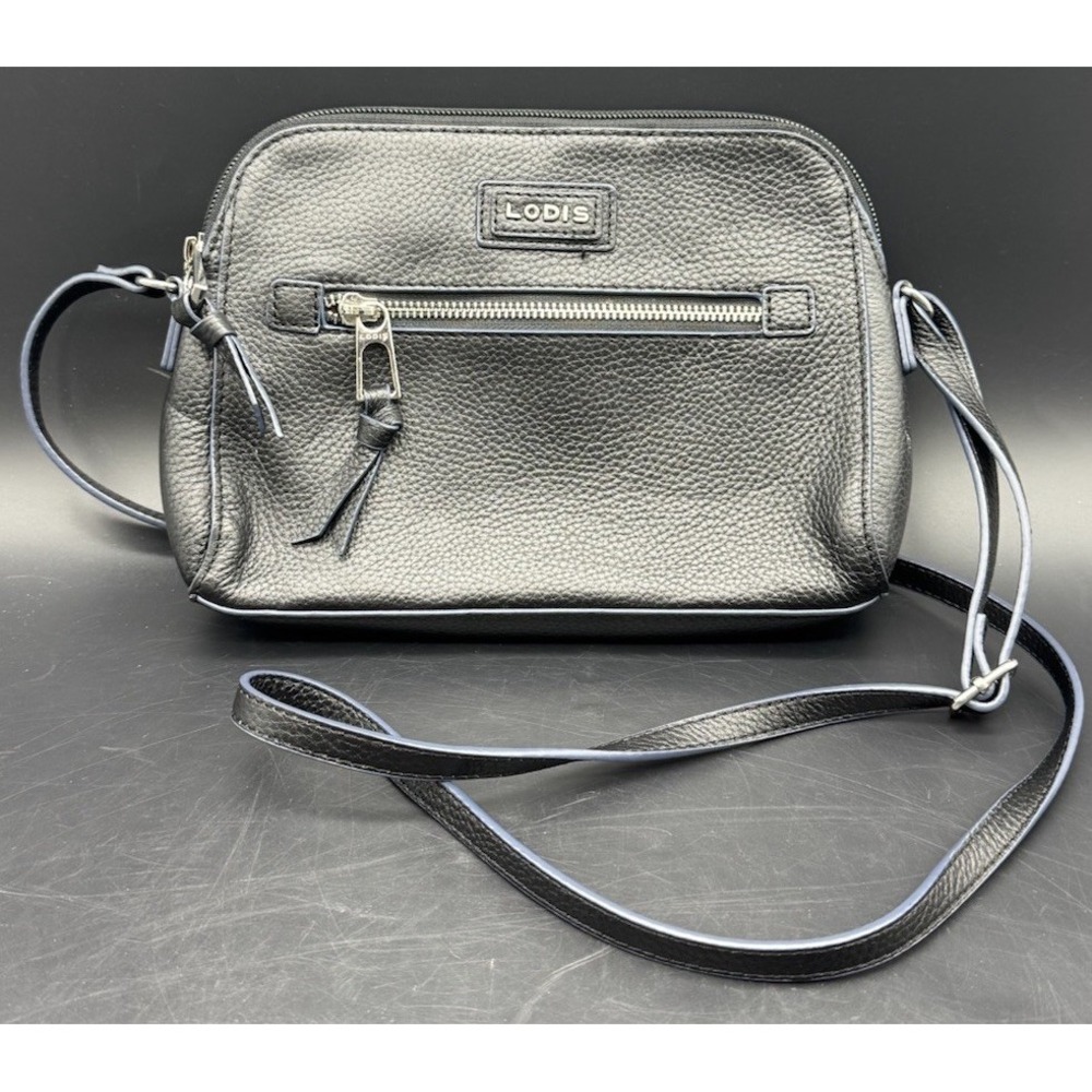 Lodis Charlotte Genuine Leather Crossbody Bag Black Floral Lined Zipper
